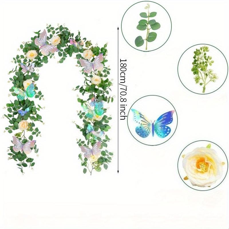 

1 PC Simulation 70.8-inch (approx. 183 cm) Eucalyptus Tree Laser Butterfly Design with Multicolored Rose Vines