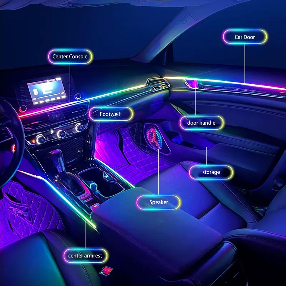 24 In 1 Universal Acrylic hidden LED Strip Light Symphony Ambient 64 Color RGB Car Interior APP music atmosphere Lighting