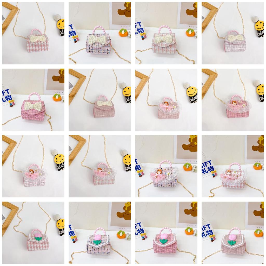 Childrens Cartoon Pattern Pu Shoulder Bag With Artificial Pearl Bow And Flower Decoration For Daily Casual Wear