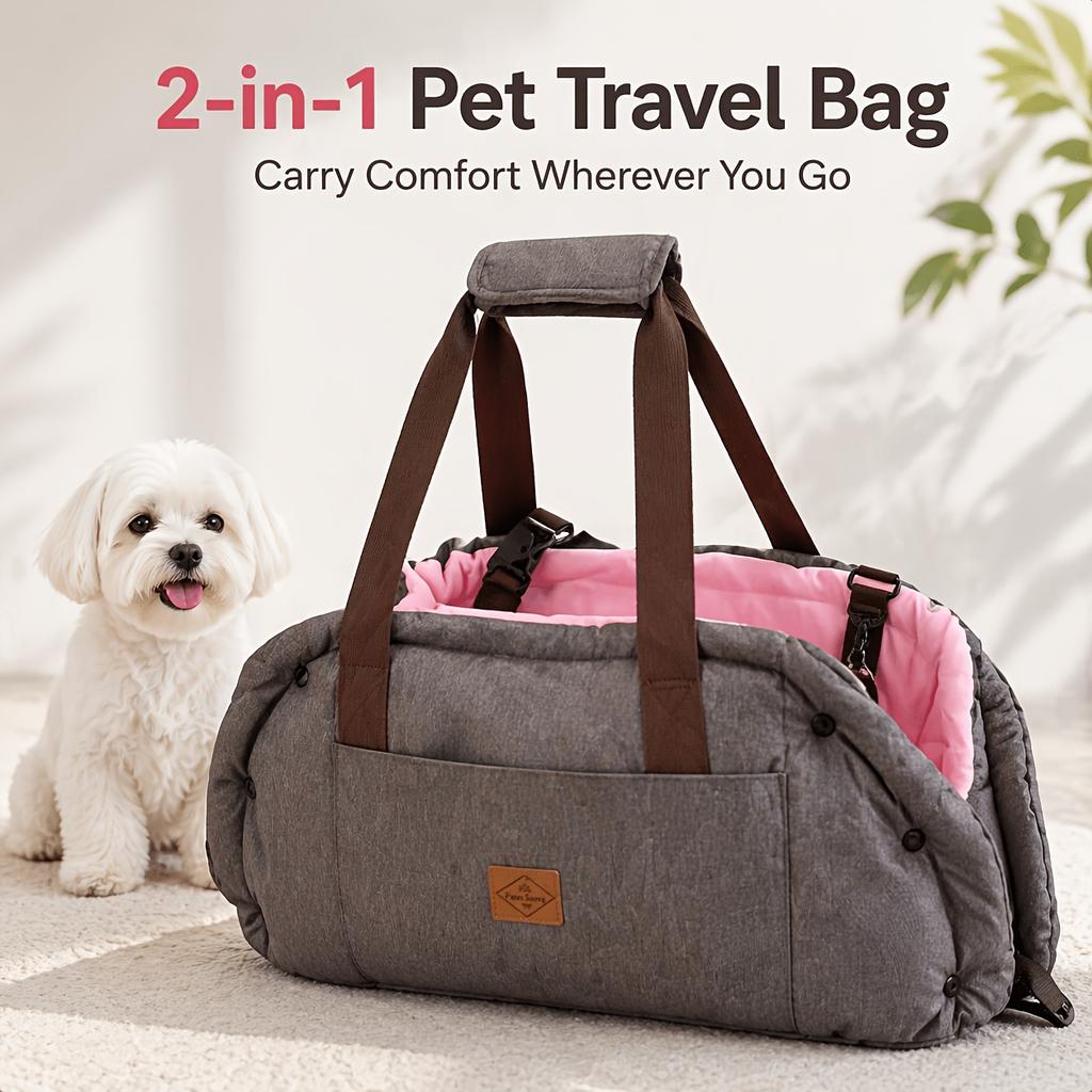Paw Sauvy Two In One Pet Bed Travel Bag Portable Foldable Dog Soft Scratch Resistant Leash Hook Camping Outdoor Daily Travel Use