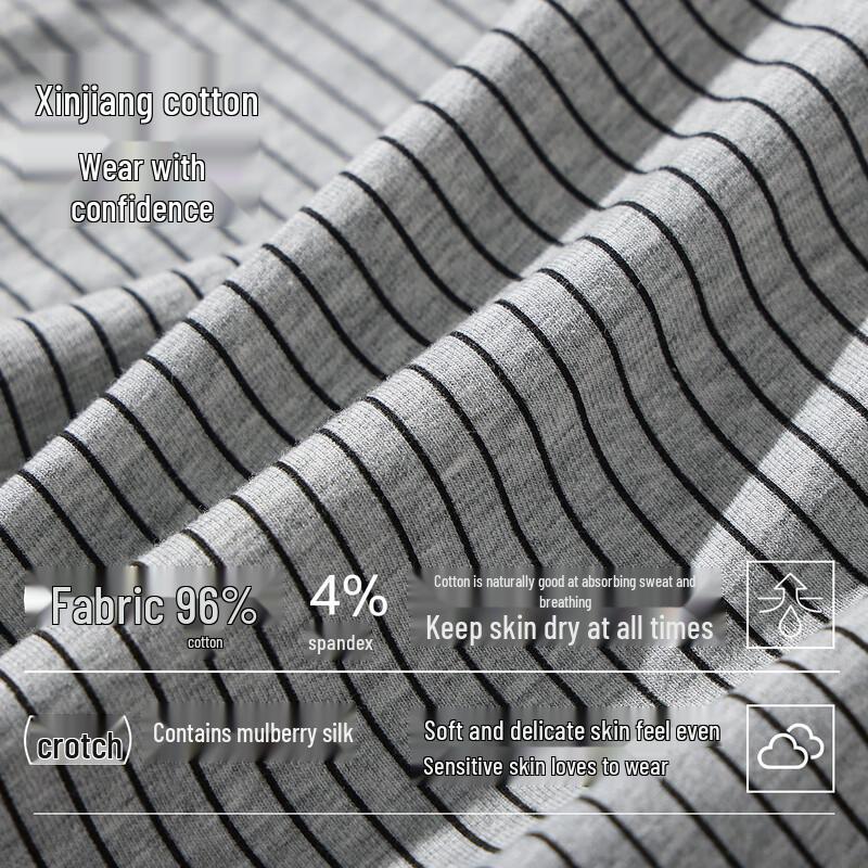 YOUKESHU Men's Striped Cotton Boxer Briefs with Silk Crotch