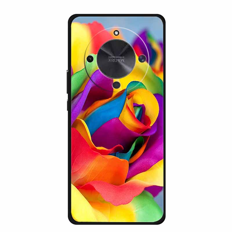 Phone Case For Honor X70 5G 2025 Case X 70 Coque Flowers Black Silicone Soft Back Cover For Honor X70 Cases HonorX70 Funda 6.79"