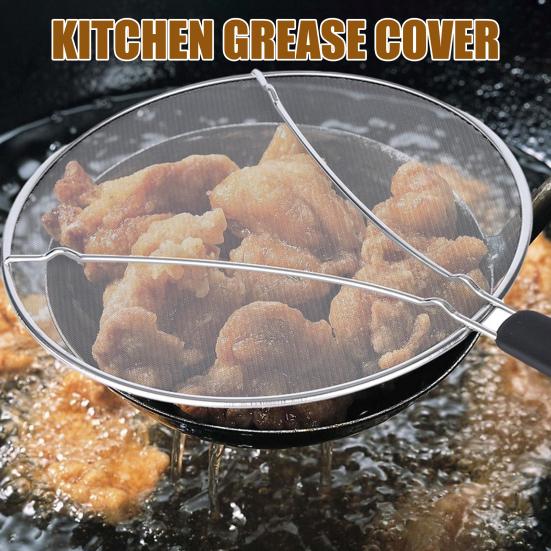 Grease Splatter Guard Stainless Steel Fine Mesh Screen with Easy-Grip Handles Blocks Oil Stains Splash Resistant Cooking Tool