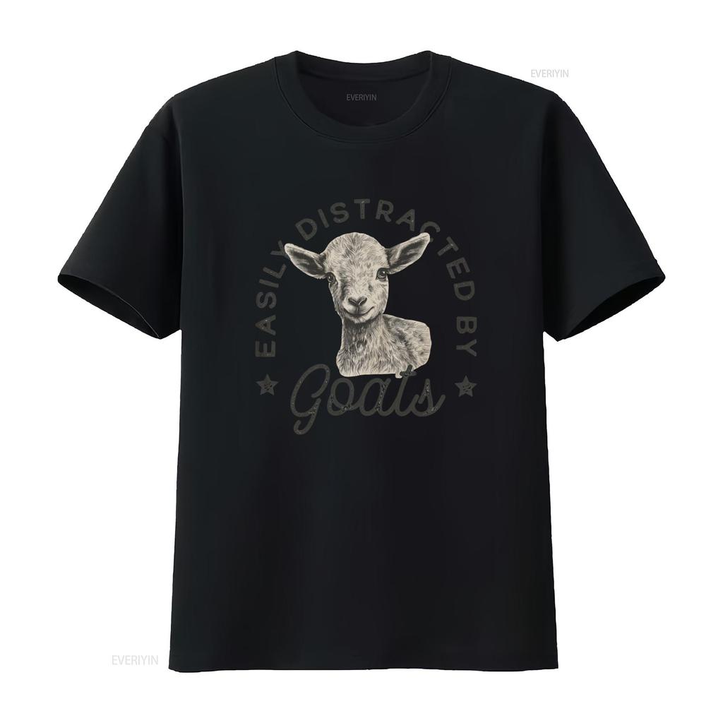 Easily Distracted By Goats T Shirt Cute Farm Animal Lover  vintage Washed Comfortable designer clothes Stylish homme Versatile