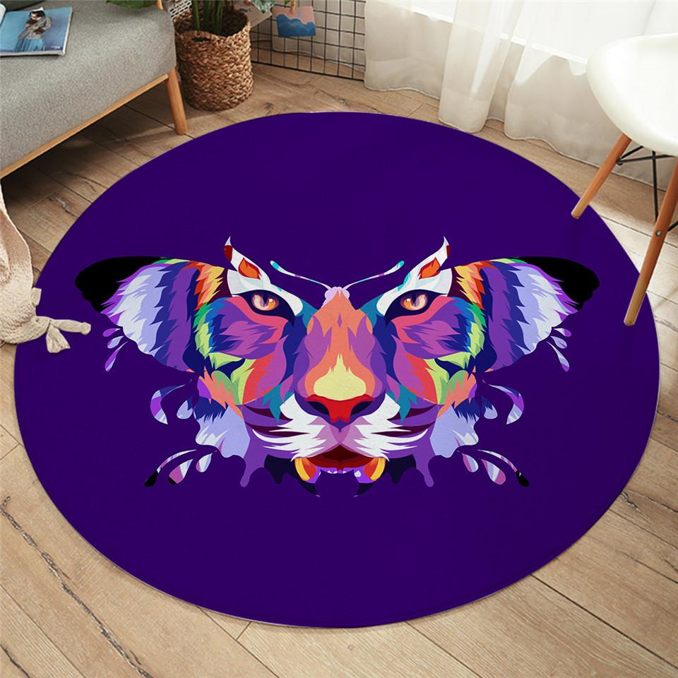 Watercolor Circular Carpet Tiger Print Carpet Living Room Dressing Room Sofa Border Sliding Mat Home Decoration