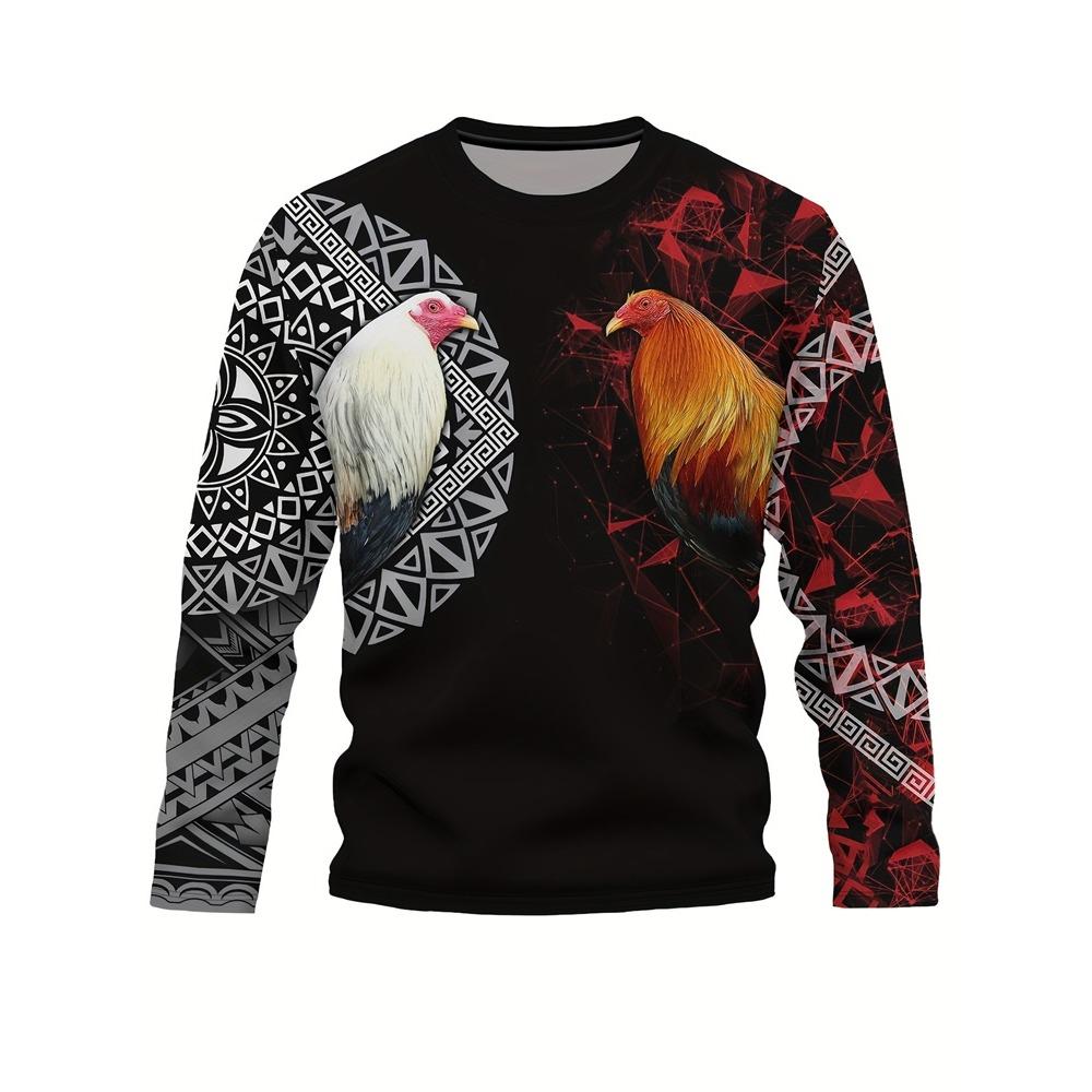 Retro And Fashionable 3D Printed Men's Autumn Thin Round-neck Top, Harajuku Street Fashion Men's Top, Casual And Fashionable