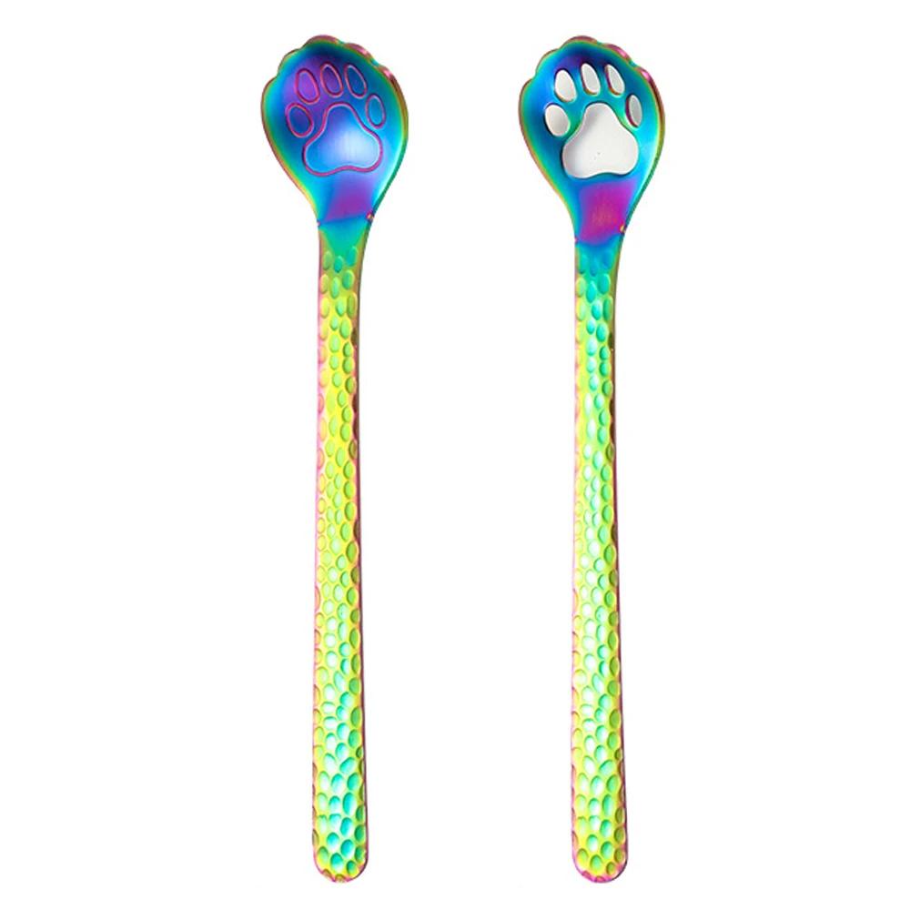 304 rustfritt stål kaffeskje Katt Hundepote Teskje Ettermiddagste Dessertskje Uthult Langt skaft servise kaffeskjeer