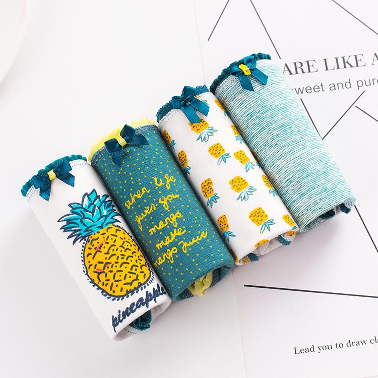 

4 шт. нижнее белье для женщин, мягкие хлопковые трусики, милые трусы с бантом, милые трусы с принтом для девочек, размер M-XL XL&4Pcs