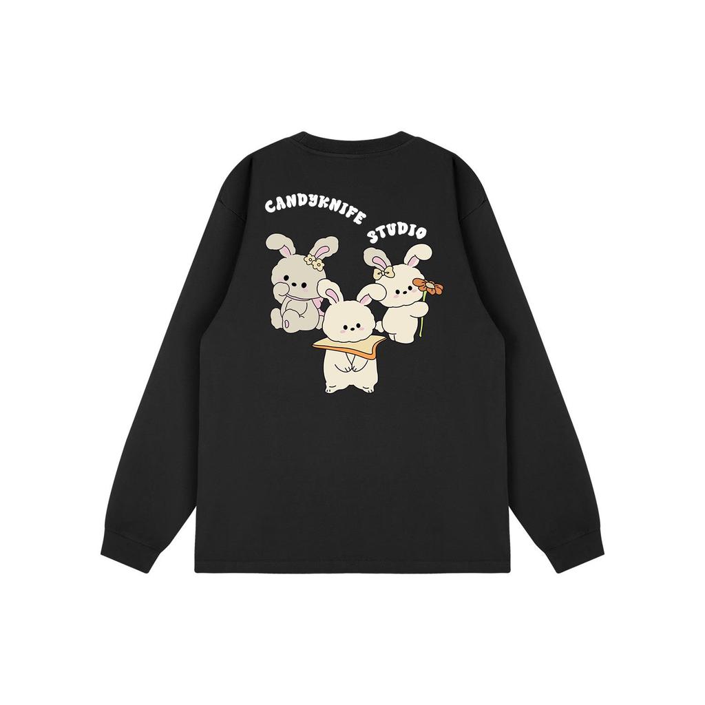 Korean Style Cartoon Print Long Sleeve Cotton T-shirt