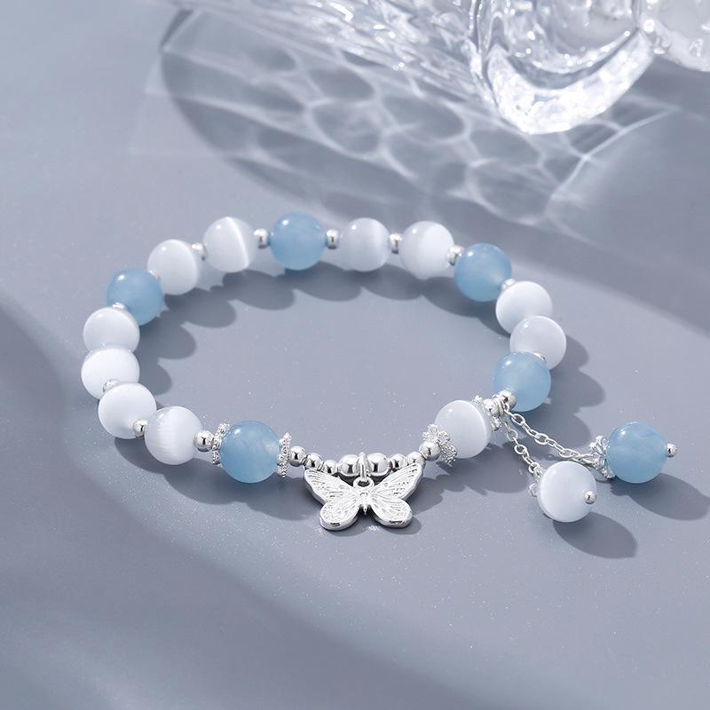 Cat's Eye Crystal Butterfly Bracelet - Designer High-End Women's Jewelry in Versatile Sea Blue Gray