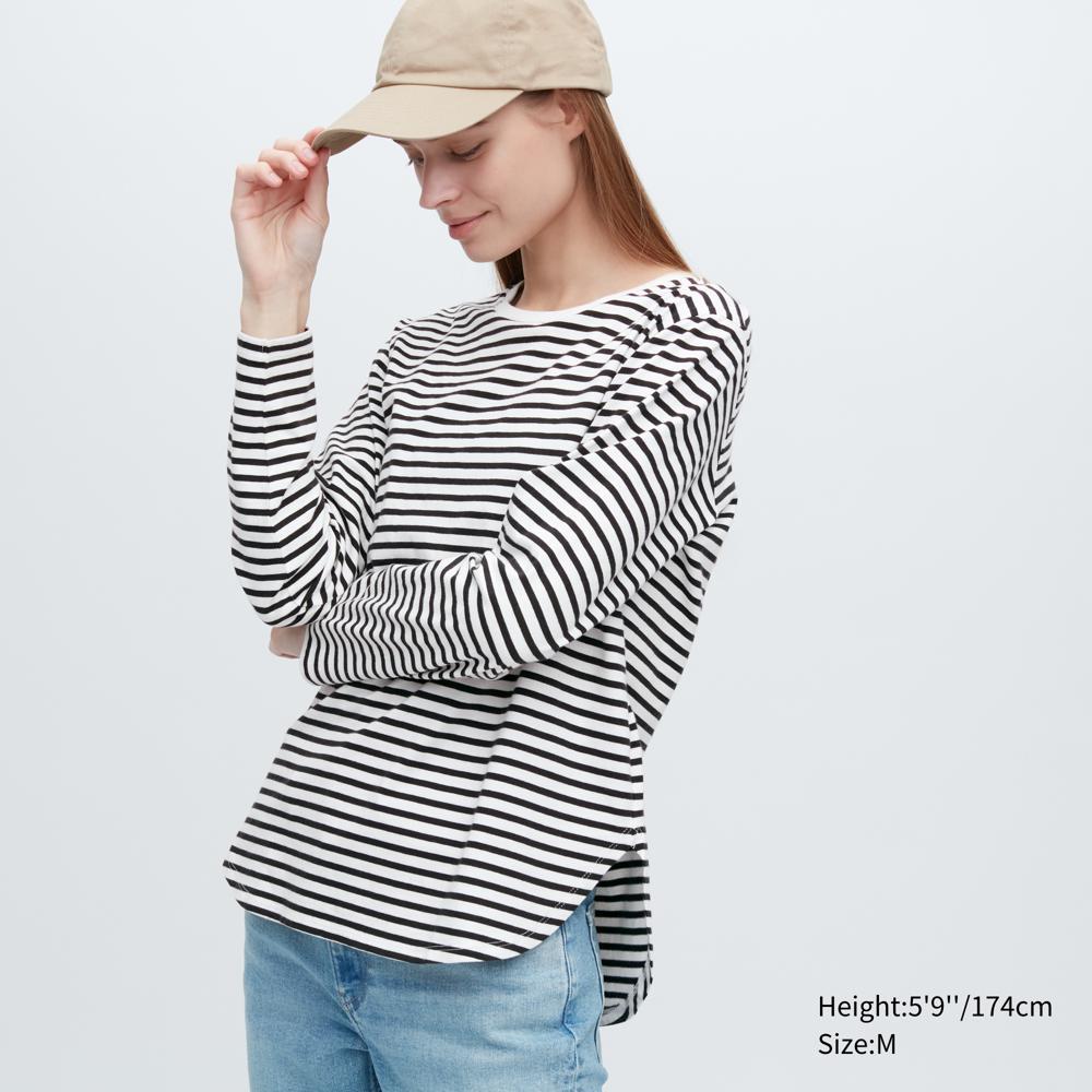 

UNIQLO Мягкая хлопковая полоска с круглым краем и длинными рукавами