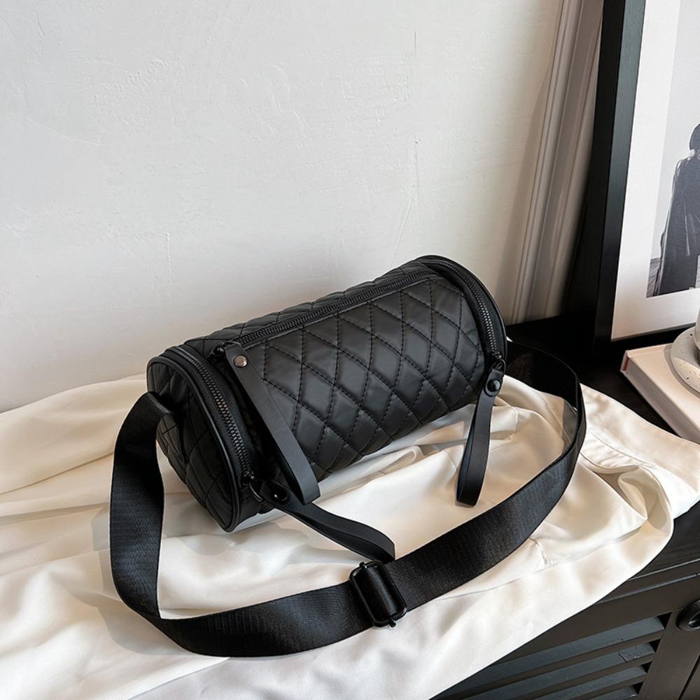 Elegant Rhombus Crossbody Bag Plaid Cylinder Bag Casual Nylon Shoulder Bag  Girls