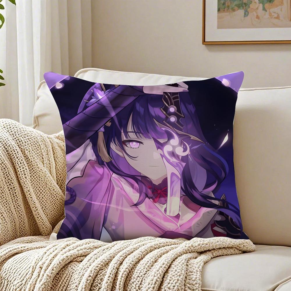 Popular Genshin Impact Raiden Shogun Cushion Cover Pillowcase Antidustmite Living Room Sofa Decor Cushion Room