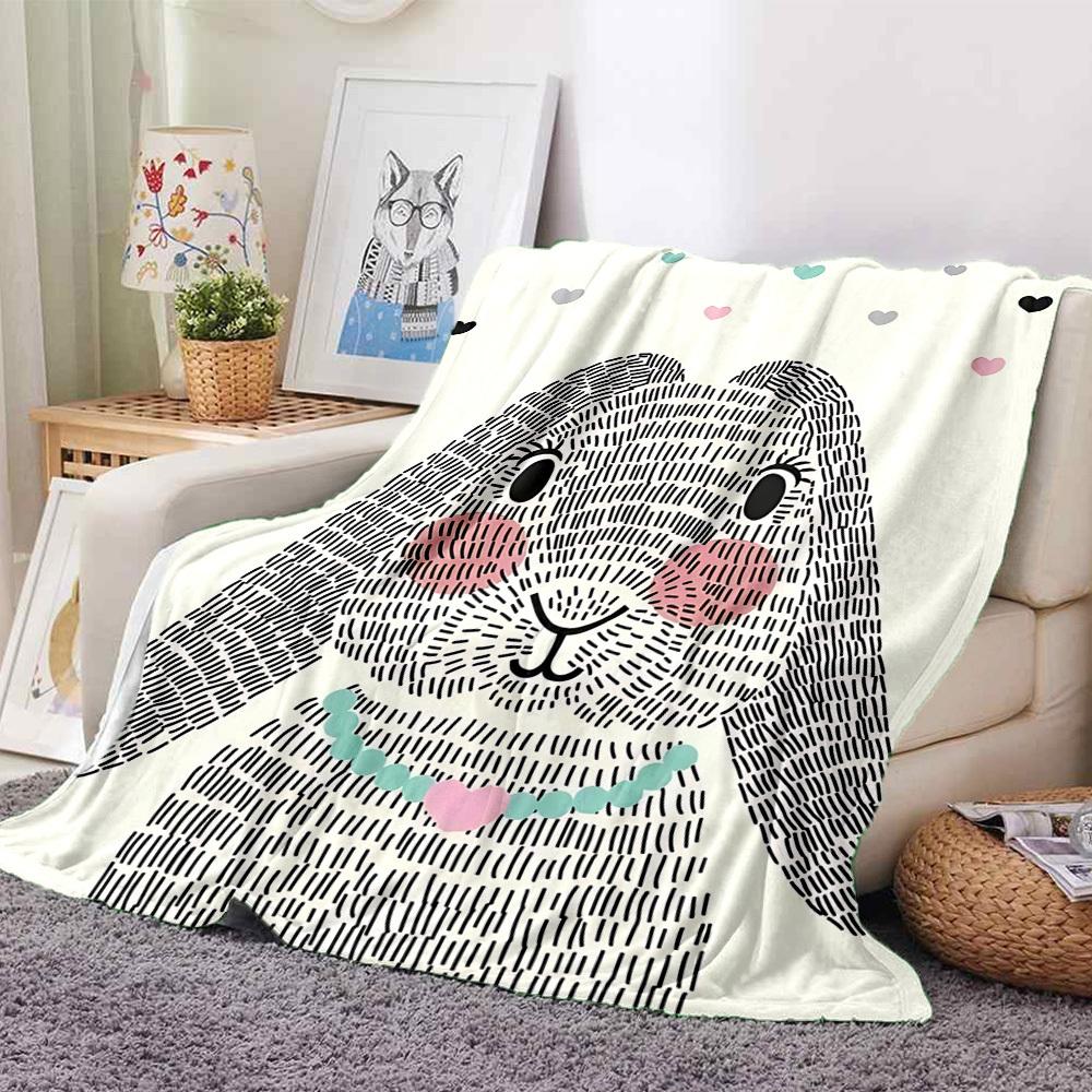 1pc Bunny Hearts Lightweight Flannel Blanket, Comfortable and Warm Blanket, for Office and Camping Sofa Bed, Livingroom017