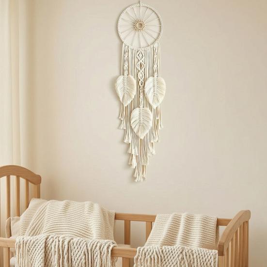 Large Boho Wall Hanging Leaves Tapestry Handmade Woven Tassels Leaf Wall Art for Bedroom Living Room Apartment Office Home Decor