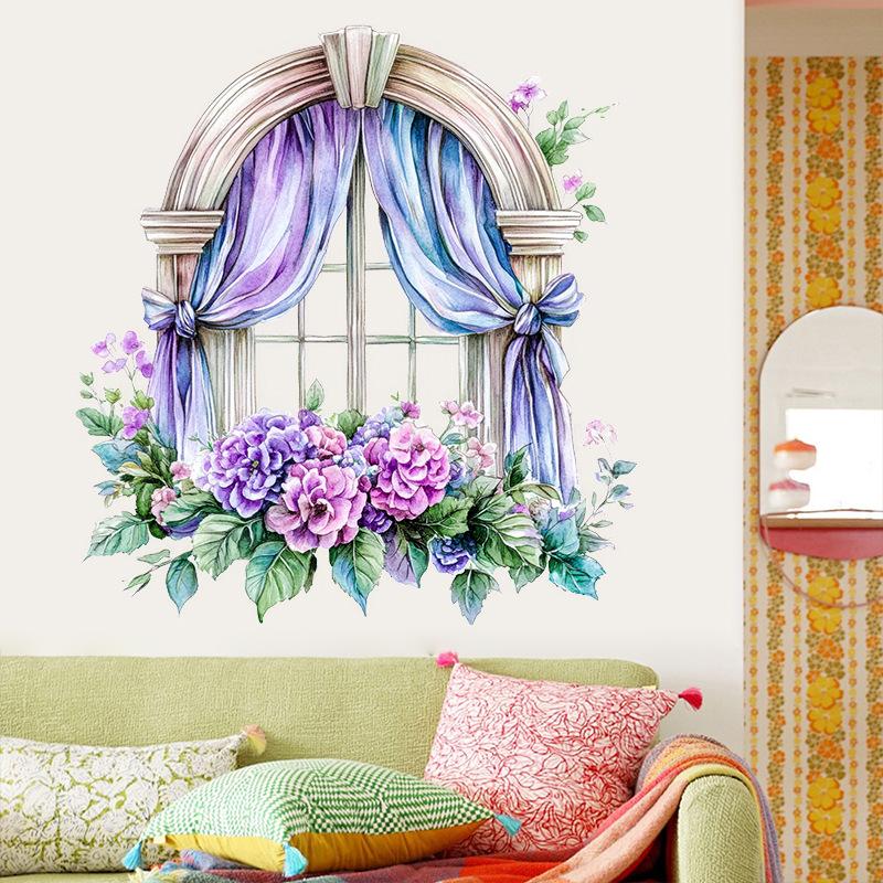 3D Fake Window Wall Sticker Self Adhesive Window Sill Flower Butterfly Decal for Living Room Bedroom Decoration Home Decor