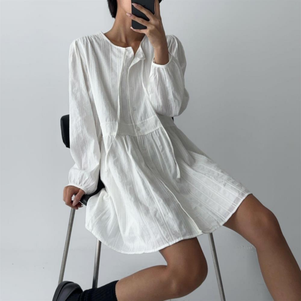 New ArrivalS Open Run Women S Ribbon Neck Punching Knit Cotton Mini dreSS