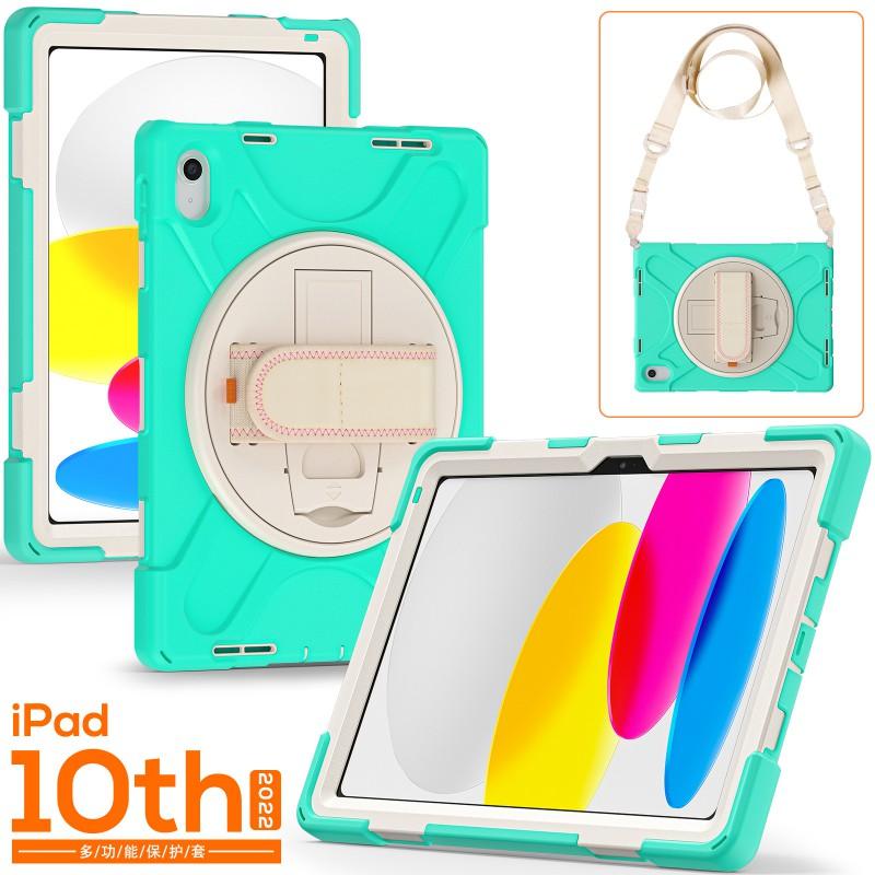 IPad 10th Gen Case 10.9 Inch Silicone Cover With Stand Shoulder Strap Full Body Shockproof