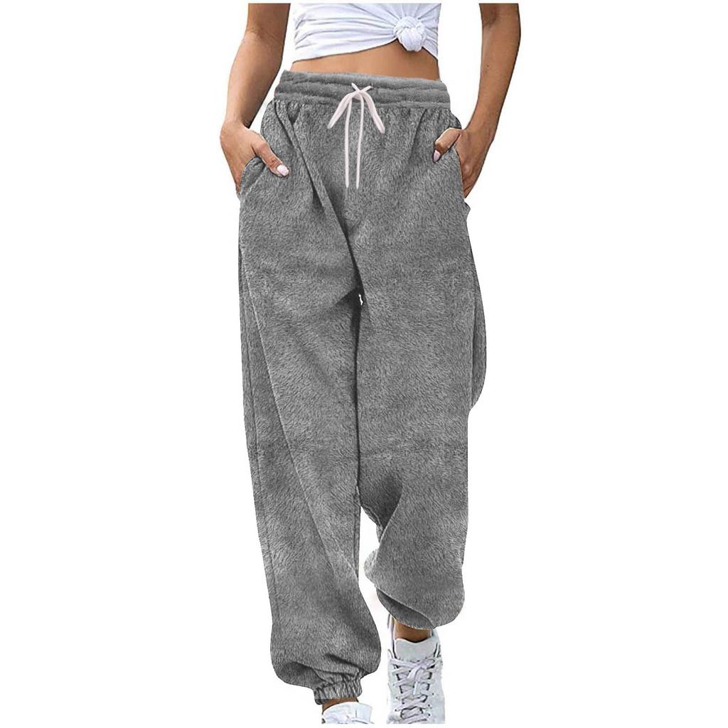 Women S High Waist Wide Leg Ankle Length Fleece Warm Pants