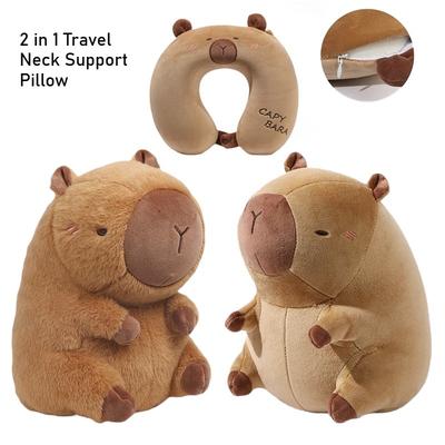 Cuscino Portatile Kawaii a Forma di U di Capibara 2 in 1 Supporto da Viaggio per il Collo Carino Cuscino Decorativo in Peluche Cuscini per Sedia da Ufficio