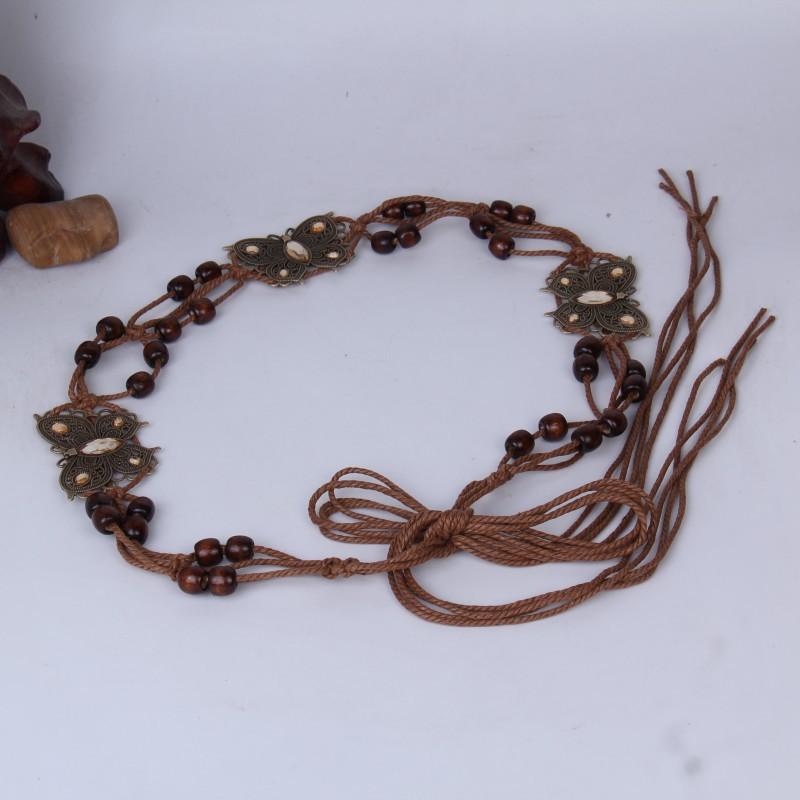 

Плетеный вручную пояс Металлическая бабочка Поясная цепочка Женская Богемная веревочная поясная цепочка Этнический декоративный пояс