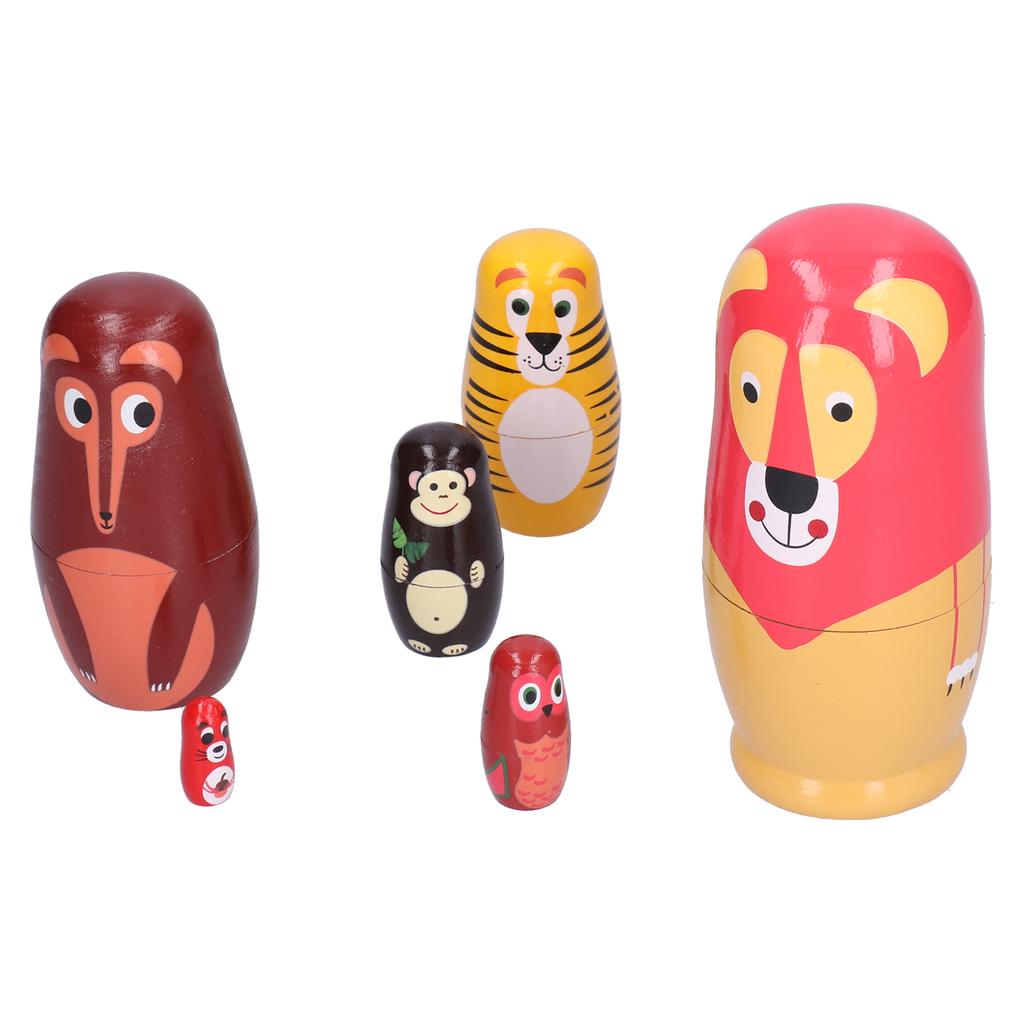 6Pcs Russian Nesting Dolls Kit Wooden Cartoon Animal Pattern Ornament Children s Festival Gifts