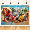 Racing Car Theme Backdrop Hot Wheels-Wild Hot Racer Children Birthday Party Decorations Background Photozone Props Boys Gifts