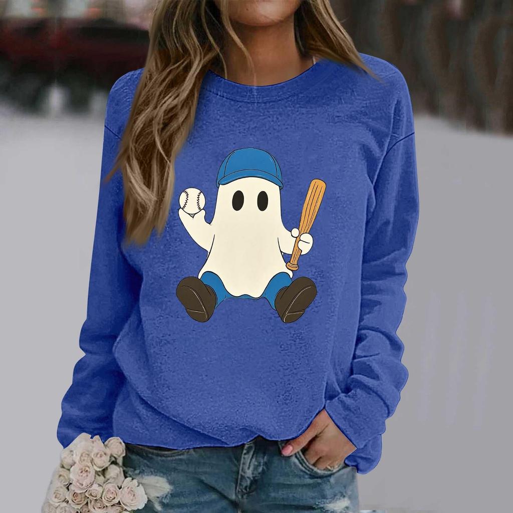Women's Fashion Long Sleeve Halloween Print Round Neck Sweatshirt Top