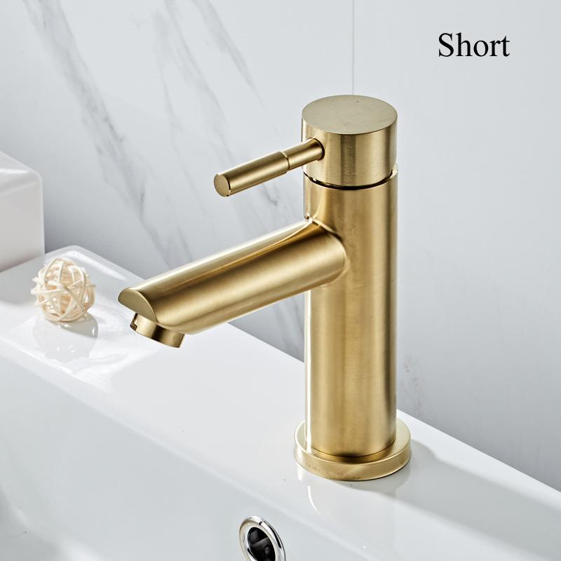 Deck Mount Gold Bathroom Basin Faucet Stainless Steel Hot Cold Mixer Crane Wash Taps Sink Faucets Single Handle Kitchen Faucet