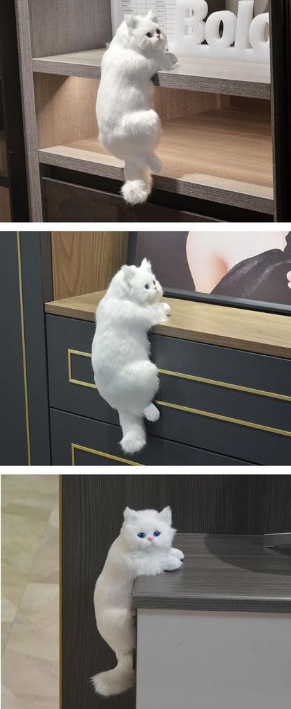 Realistic Cat Interior Design Soothing Gift for Cat Plush Toy Figurine, Accessory, Gift, Cute, Lovers, (White)