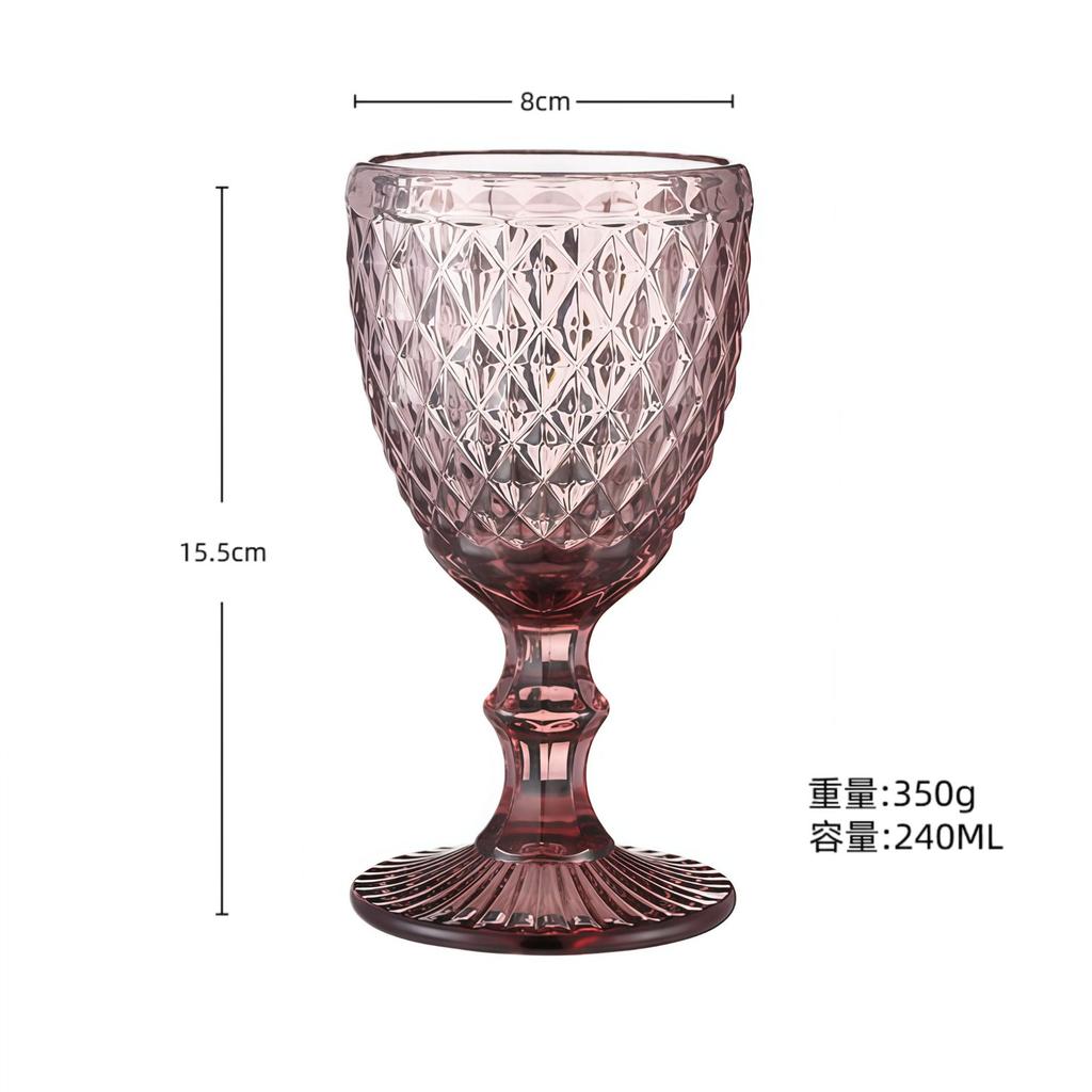 European Embossed Wine Glass Thickened Colorful Glass High Foot Juice Cup Retro Red Wine Glass