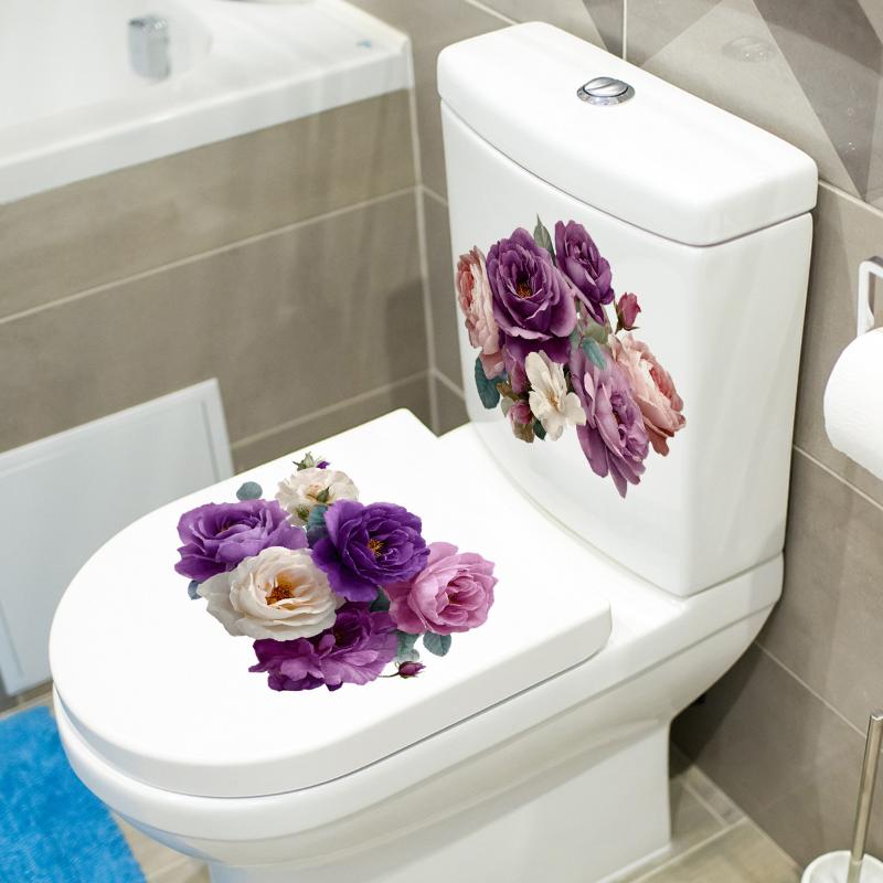 

Модные Свежий Ветер Фиолетово-Розовые Цветочные Наклейки на Унитаз Ванную Комнату Самоклеящиеся Украшения 1pc
