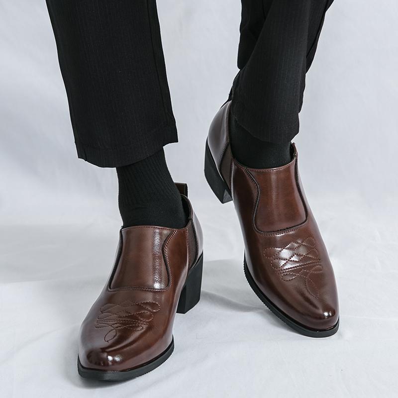 Men Heightened Shoes 6cm High Heels High Quality Leather Shoes Business Party Dress Wedding Shoes Plus Size Slip-on Casual Shoes