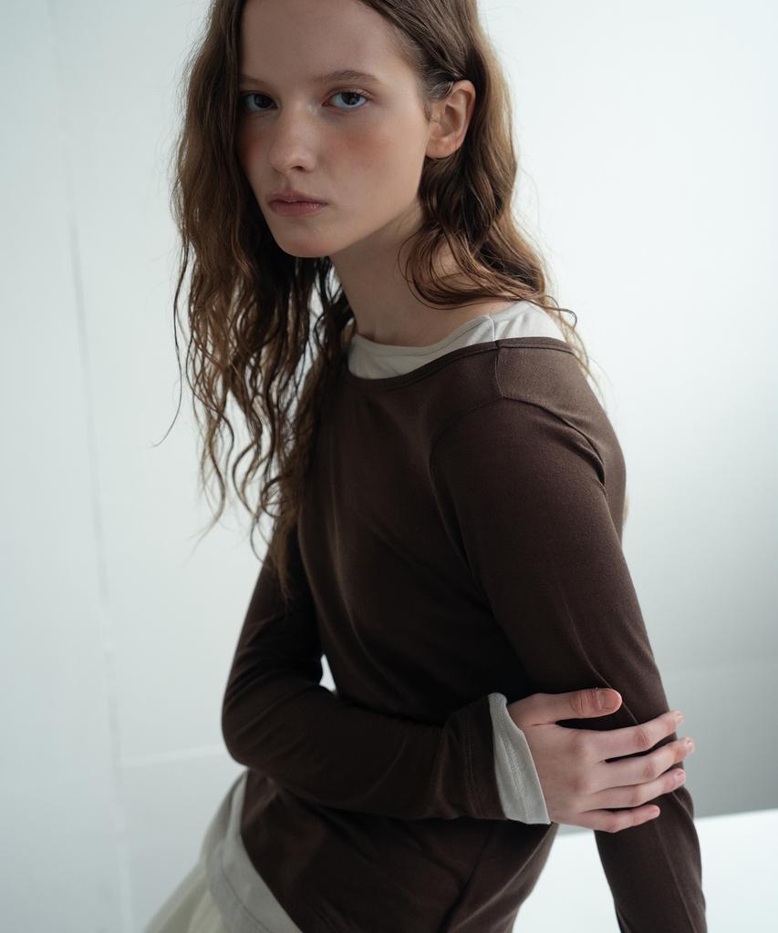 WAARFORWOMAN Wt-100 Color Block Shirred T-Shirt - Brown