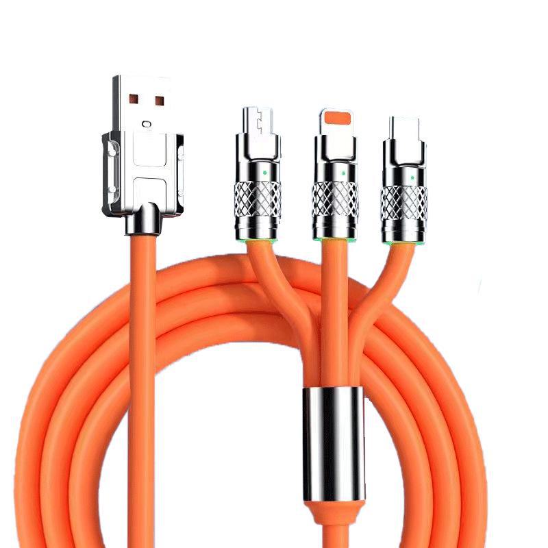 1.2m Aluminum Alloy Braided Multi-Device Cable: Compatible with Apple, Type-C; Three-in-One Charging Gift.