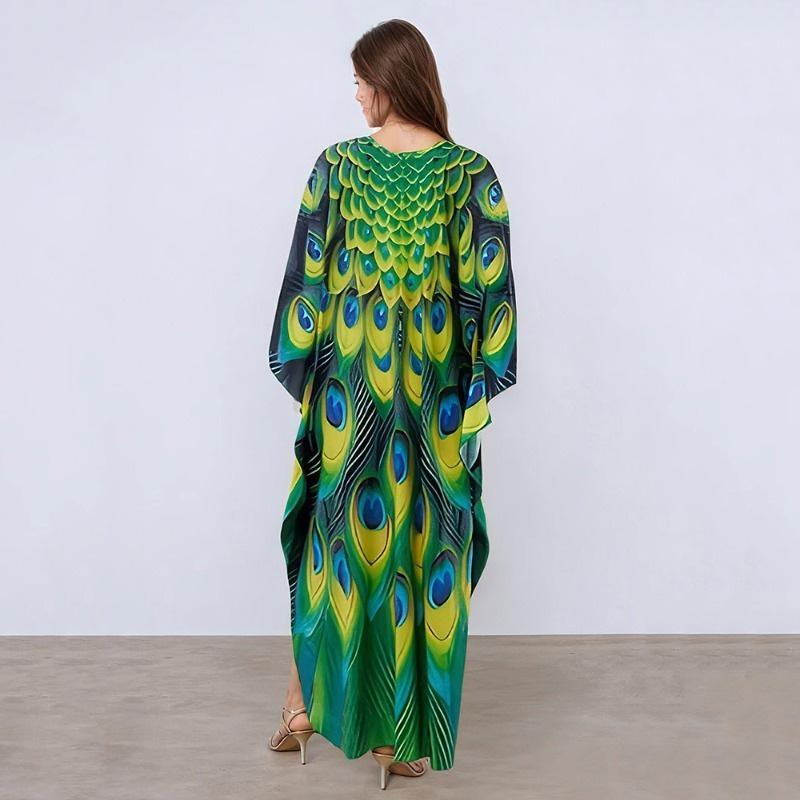 XITAO Batwing Sleeve Print Contrast Color Pullover Dress GJ1143