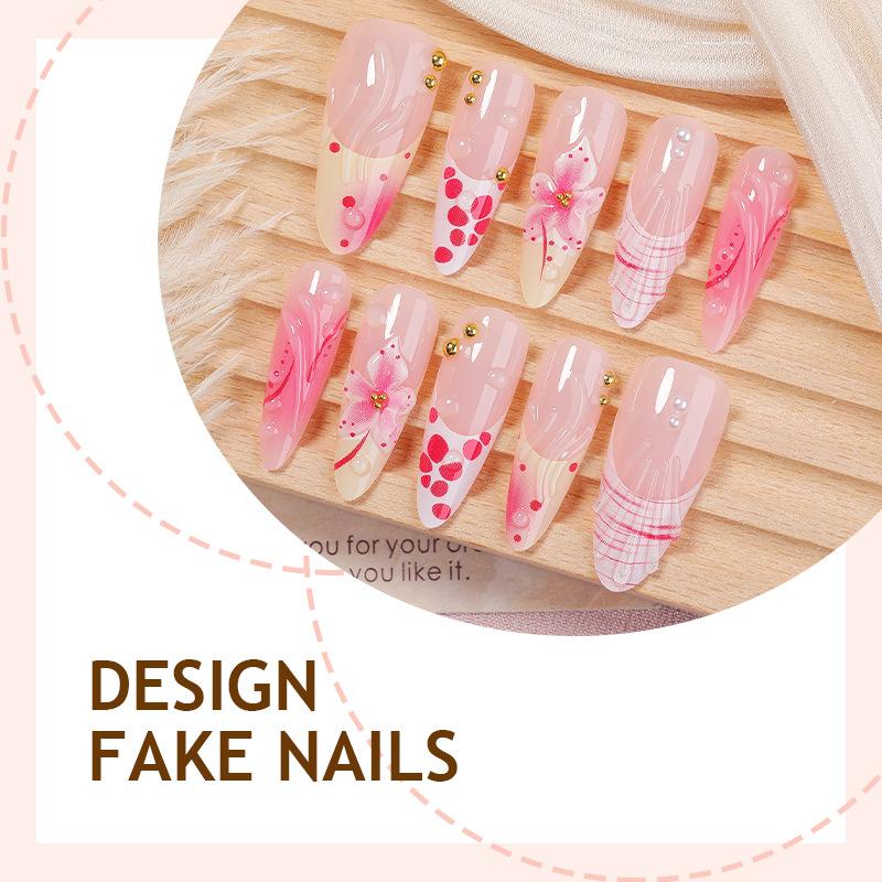 Cross-border hot-selling almond press on nails in European & American floral styles. 30pcs finished false nails.