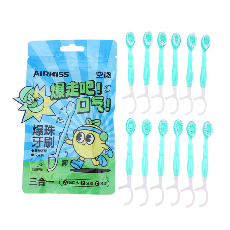 

12Pcs/Set Mini Toothbrush Burst Bead Toothbrush Free Floss Portable Oral Care Tool Free Floss Disposable Soft Hair Toothbrushes