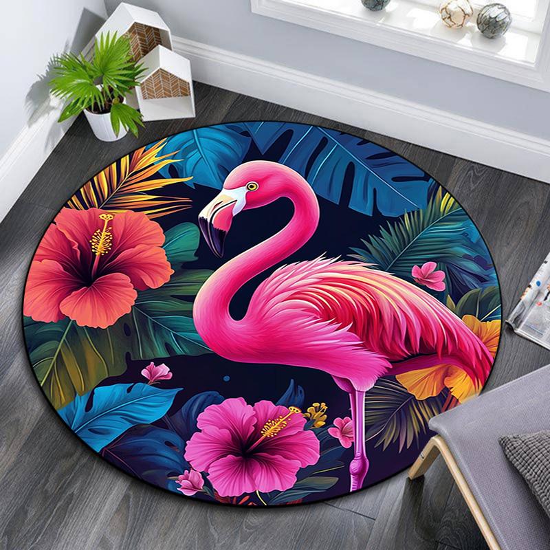 Flamingo Tropical Round Area Rug,Carpet Rug for Living Room Bedroom Sofa Playroom Decor,Non-slip Floor Mat