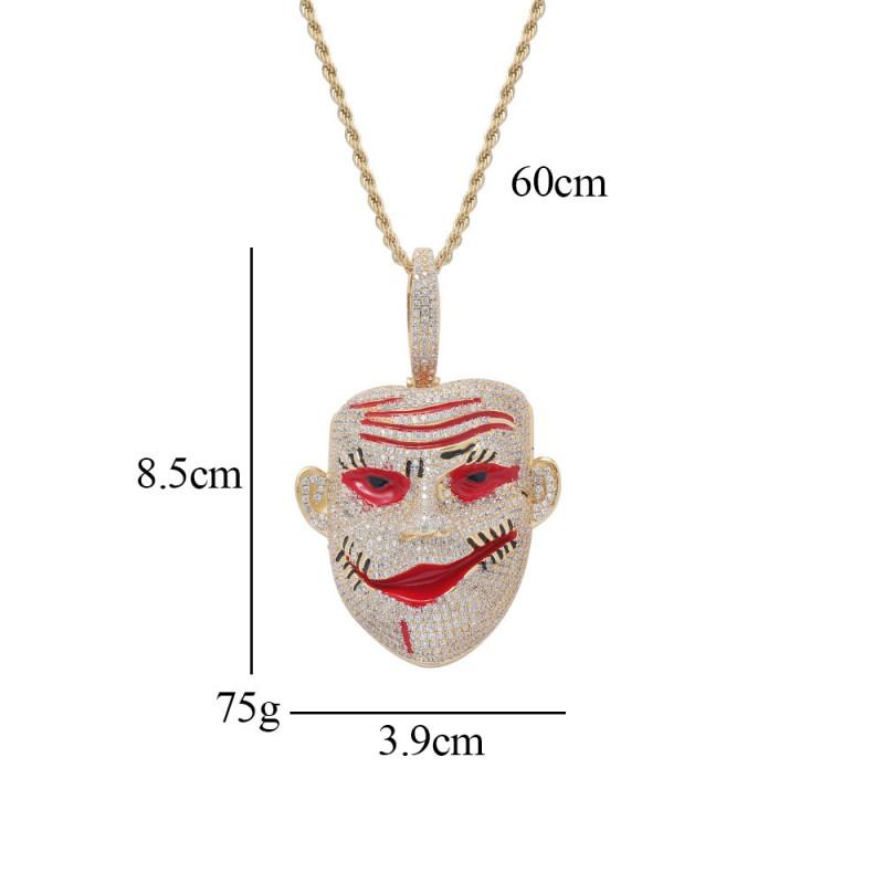 Clown Pendant Necklace Men Hip Hop Style Zinc Alloy CZ Stone Charm Halloween Costume Accessory
