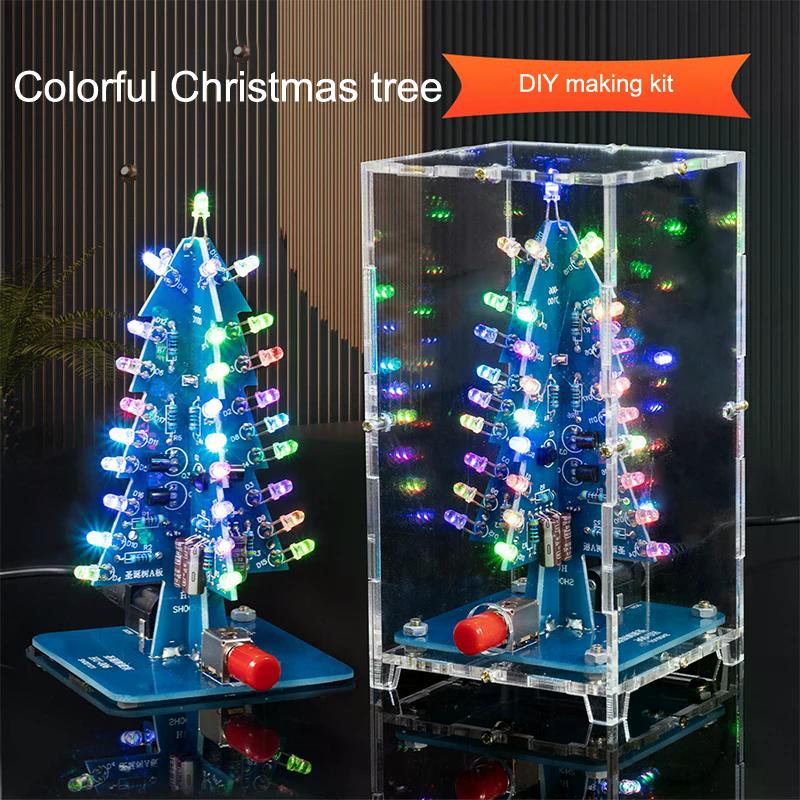 1set Xmas Tree DIY Kits LED Multicoloured 3D Christmas Tree Electronic DIY Kit For Soldering Practice Learning
