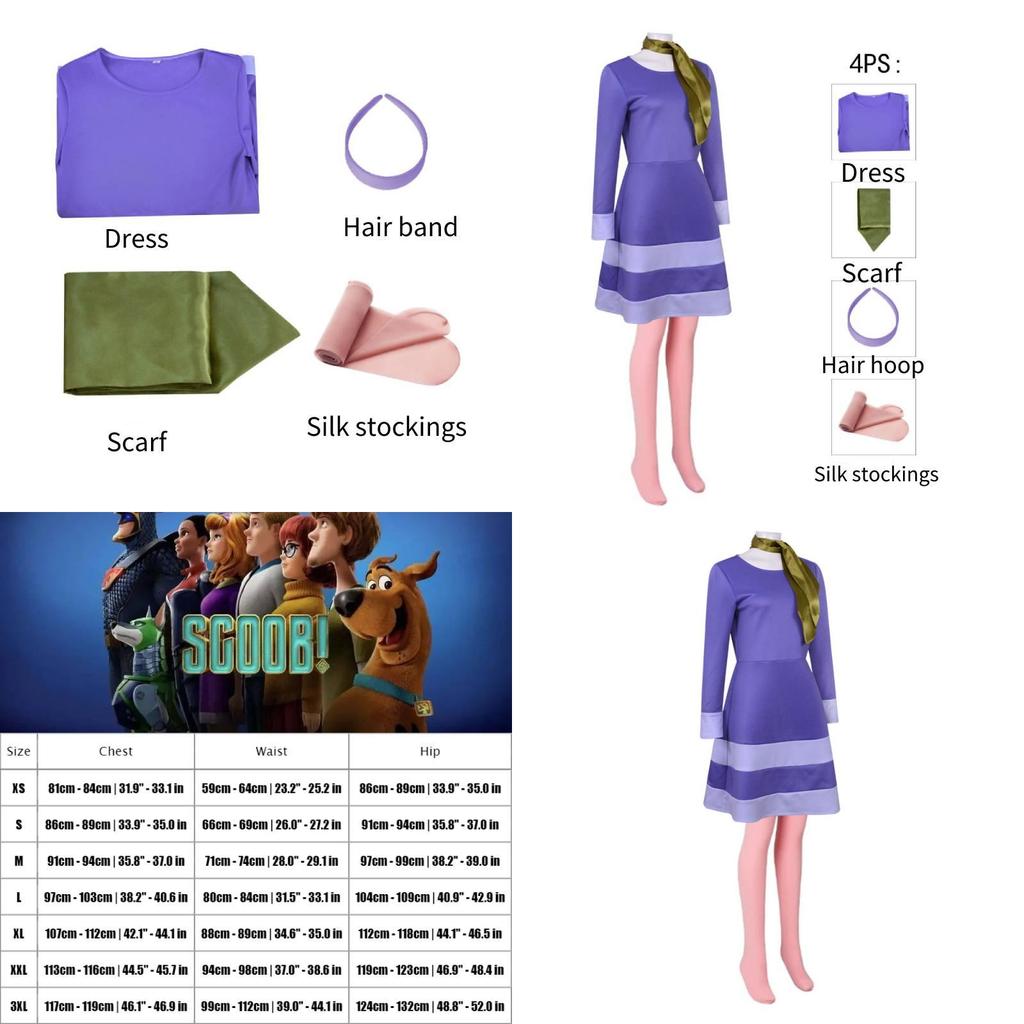 Scooby-doo Cosplay Kostüm für Damen Daphne's Lebhaftes Polyesterkleid