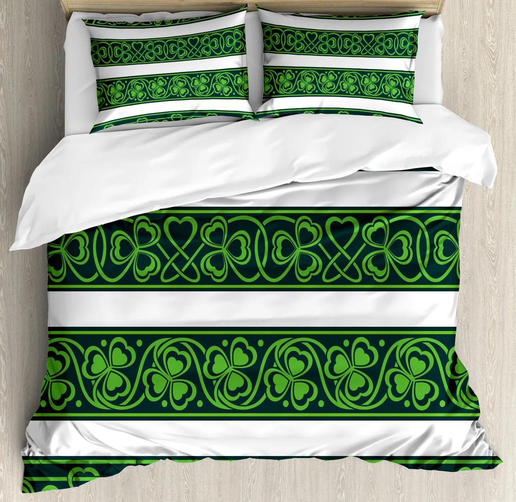 St. Patrick'S Day King Queen Bedding Set Lucky Shamrocks Duvet Cover Irish Clover Celebration Day Party Polyester Quilt Cover