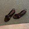 New soft leather niche design simple open-toed cross with wedge heel sandals women's outer shoes