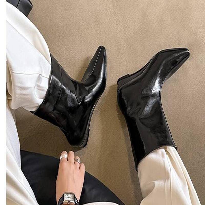Fashion Women Pointed Toe Mid Calf Chelsea Boots Designer Wedges Oxford Shoes 2024 Walking Goth Dress Shoes Winter Mujer New Zapatillas