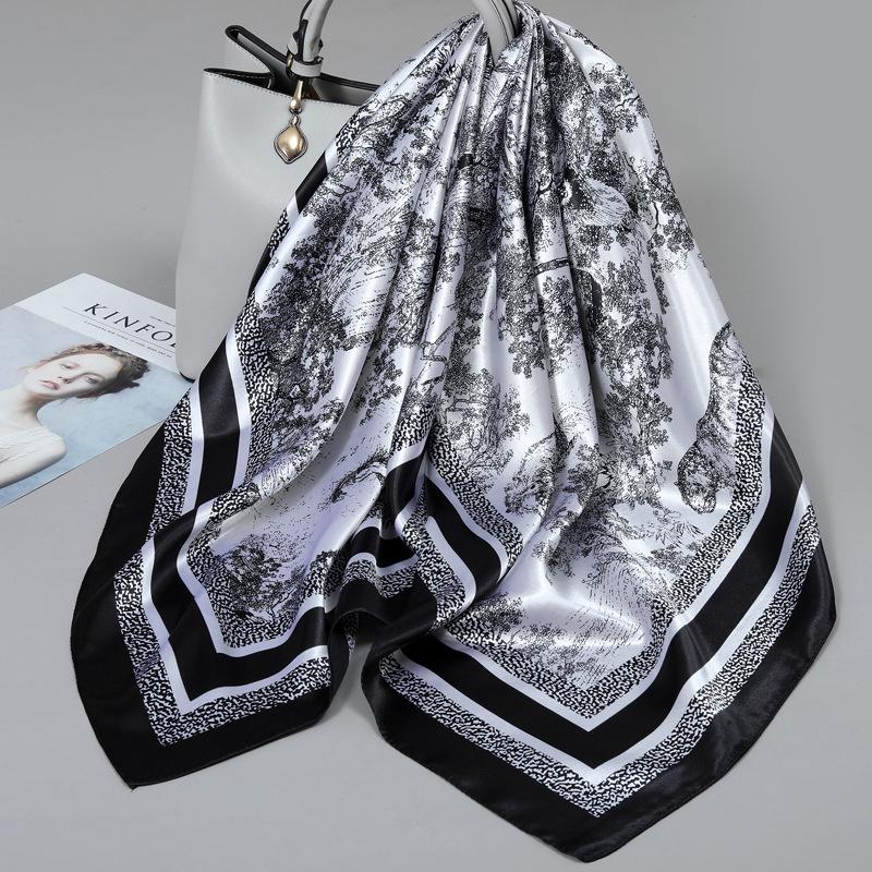 Foulard quadrato in seta stile influencer: Sciarpa da collo da donna alla moda, Sciarpa, Protezione solare, Garza stampata, Accessorio per abbigliamento professionale