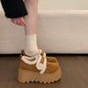 Vintage Women Fur Lining Chunky Loafer Shoes Comfrot Warm Snow Shoes  Spring Height Increase Ladies Dress Slip On Shoes