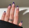 New 24 Nail Art Dream Stars Sparkling Diamonds Love Blue French Long Almonds Wear Nail