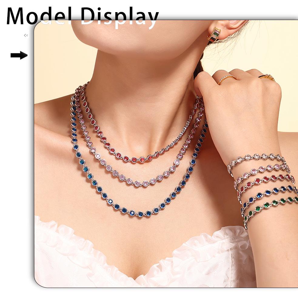Bohemian Zircon Jewelry Set: Colorful Beads, Round Necklace & Bracelet, Titanium Steel with PVD Plated 18K Gold.