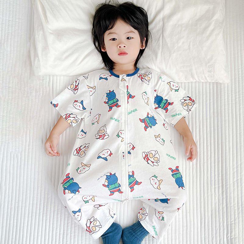 Breathable Baby Cotton Sleep Bag with Short Sleeves - Anti-kick One-piece Pajamas for Spring/Summer